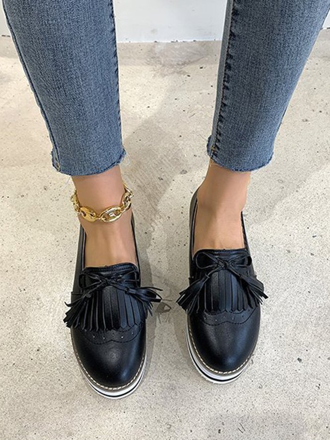 Bowknot Tassel Classic Baroque Flat Leather Shoes