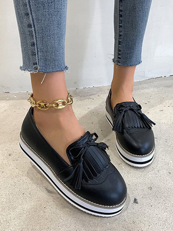 Bowknot Tassel Classic Baroque Flat Leather Shoes