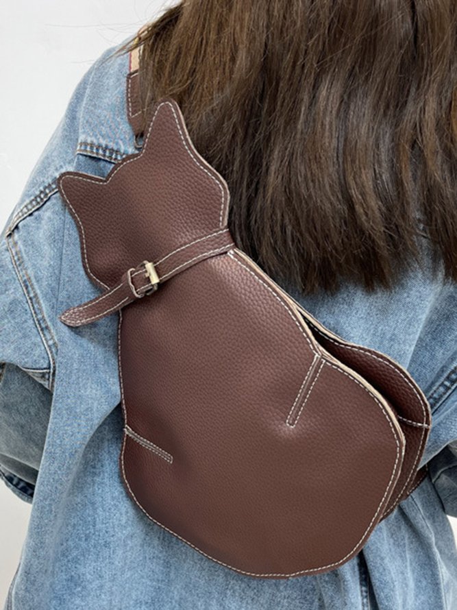 Cat Motif Buckle Zip Messenger Bag