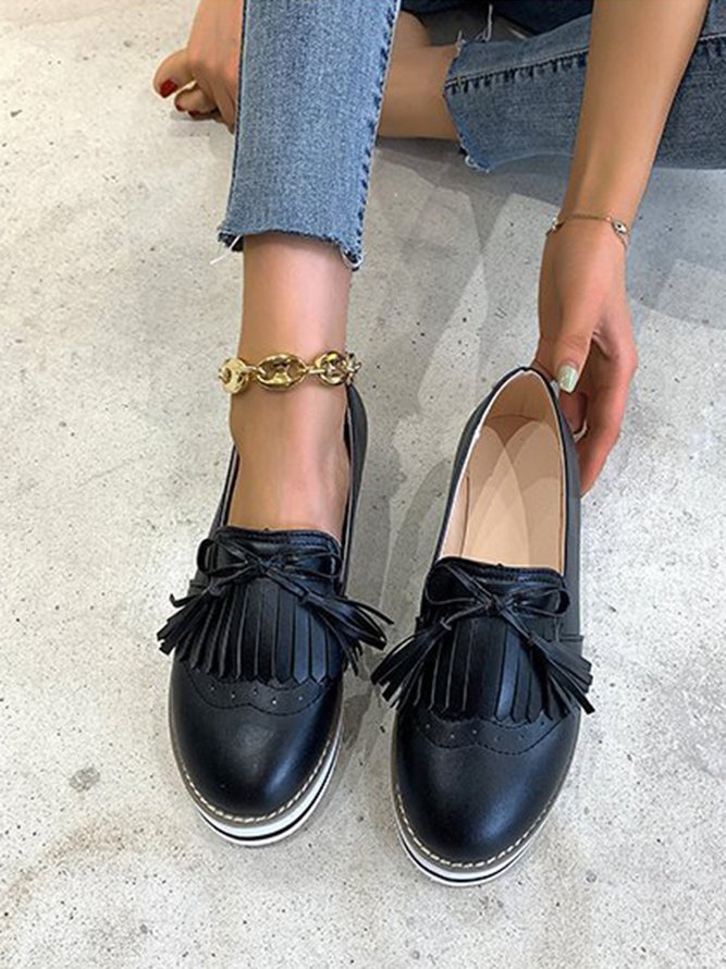 Bowknot Tassel Classic Baroque Flat Leather Shoes