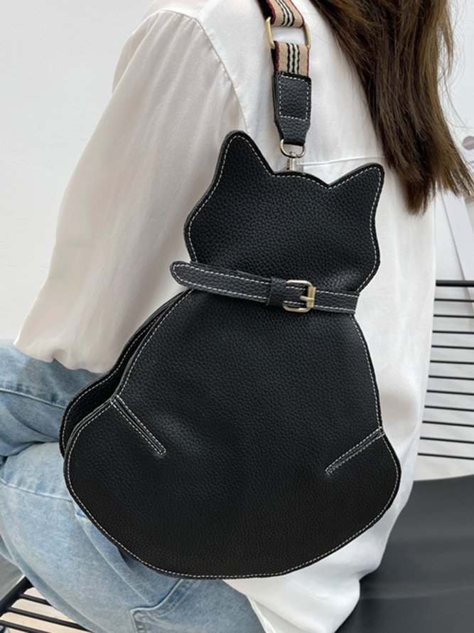 Cat Motif Buckle Zip Messenger Bag
