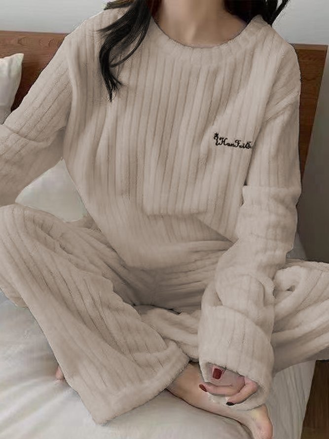 Flannel Thermal Pajamas Long Sleeve Pants Homewear Set Plus Size