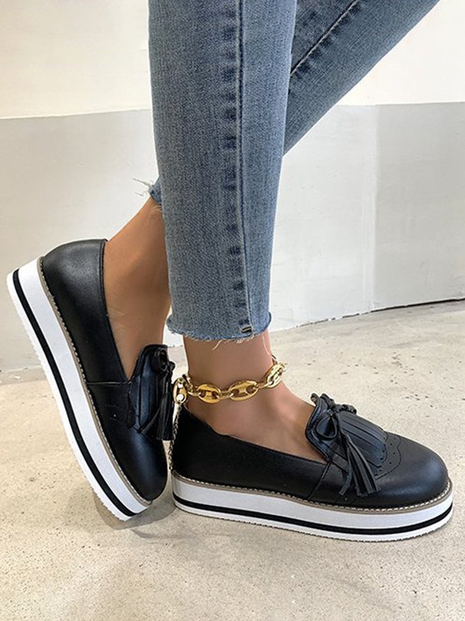 Bowknot Tassel Classic Baroque Flat Leather Shoes