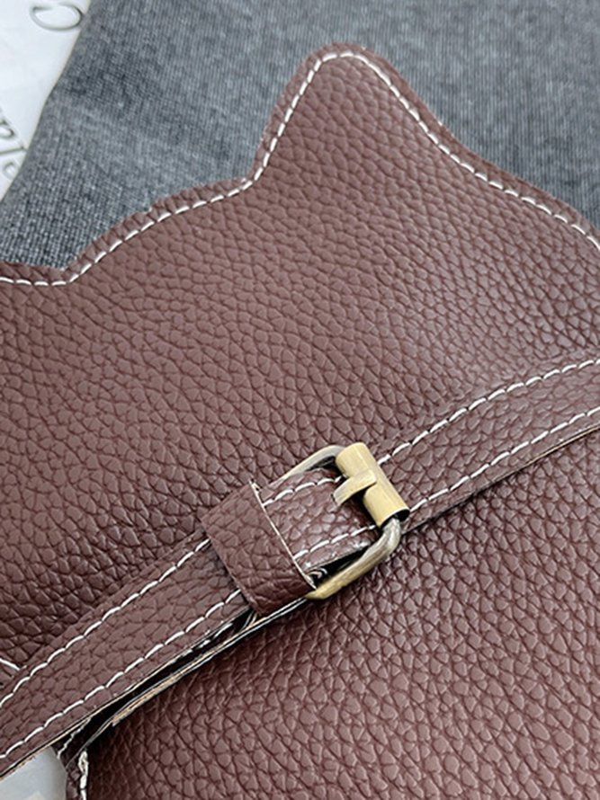 Cat Motif Buckle Zip Messenger Bag