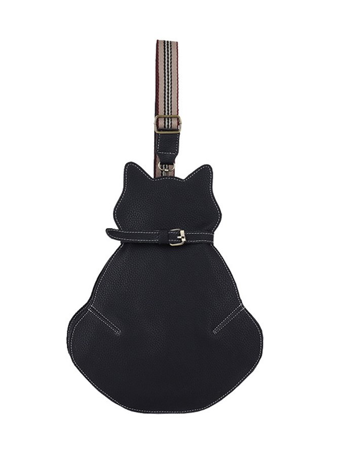 Cat Motif Buckle Zip Messenger Bag