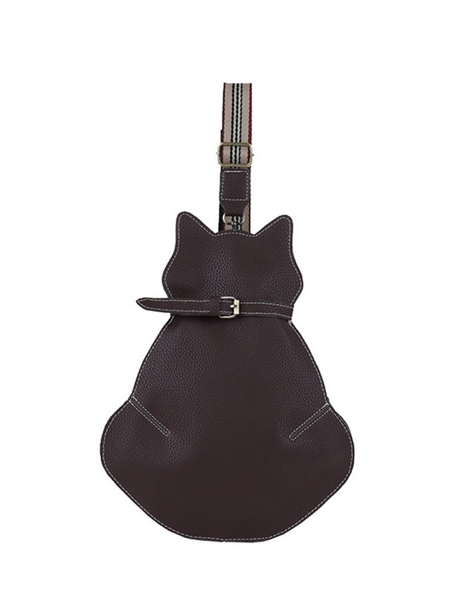 Cat Motif Buckle Zip Messenger Bag