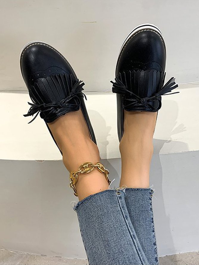 Bowknot Tassel Classic Baroque Flat Leather Shoes