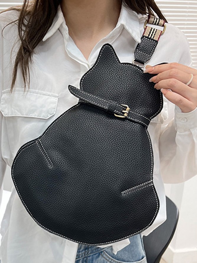 Cat Motif Buckle Zip Messenger Bag