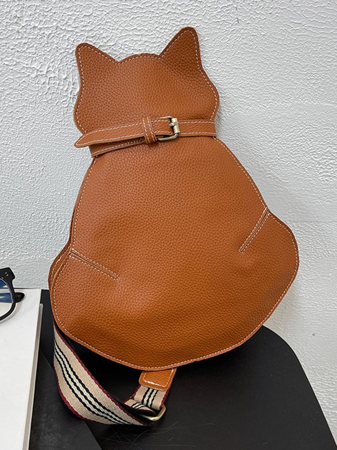 Cat Motif Buckle Zip Messenger Bag