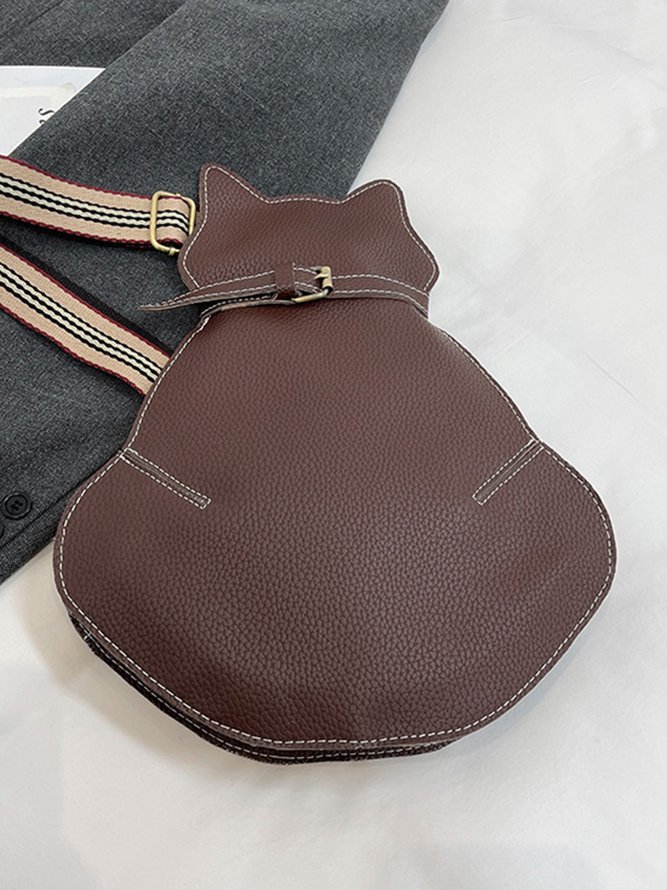 Cat Motif Buckle Zip Messenger Bag