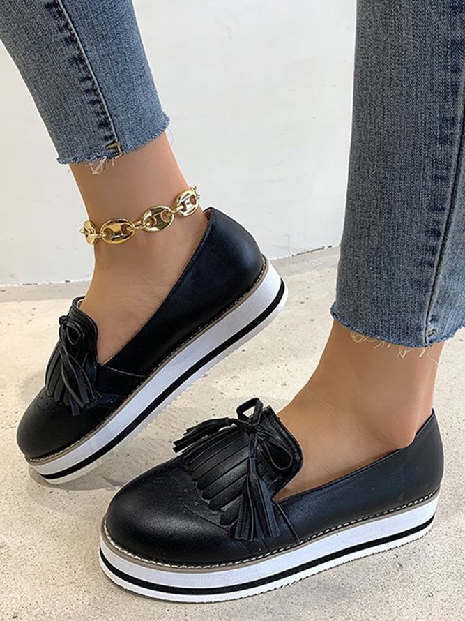 Bowknot Tassel Classic Baroque Flat Leather Shoes