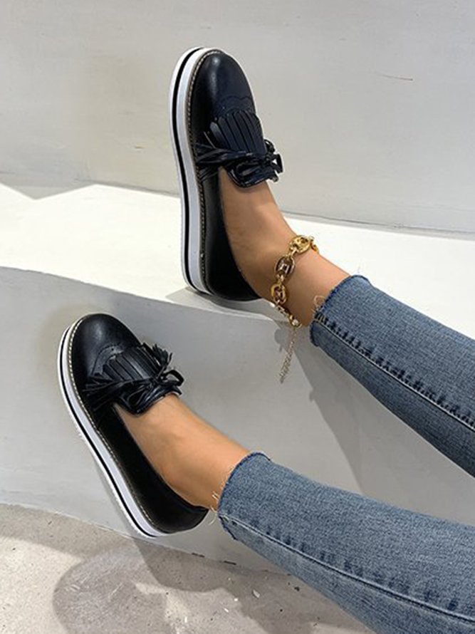 Bowknot Tassel Classic Baroque Flat Leather Shoes