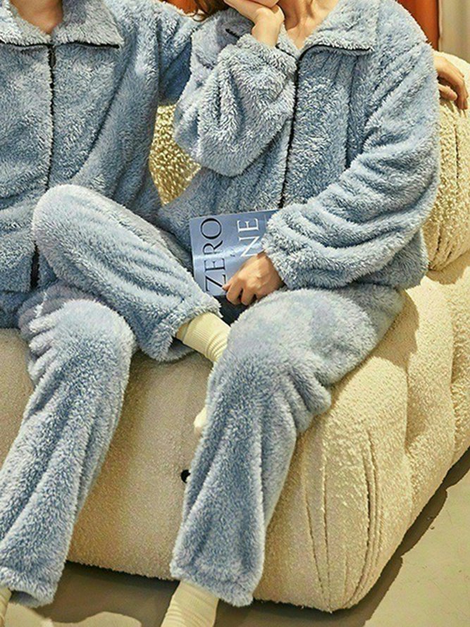 Coral Fleece Warm Zipper Jacket Long Homewear Suit Plus Size