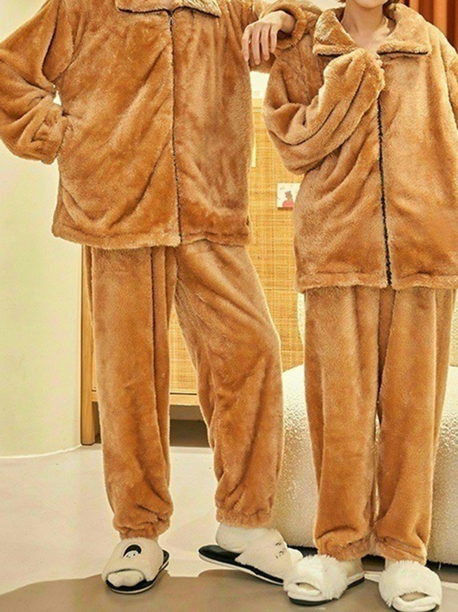 Coral Fleece Warm Zipper Jacket Long Homewear Suit Plus Size