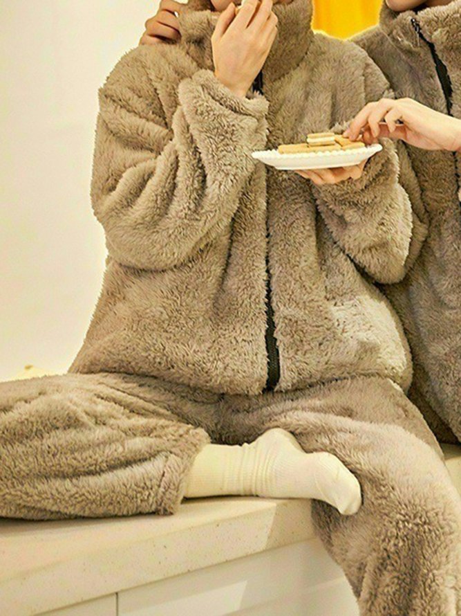 Coral Fleece Warm Zipper Jacket Long Homewear Suit Plus Size