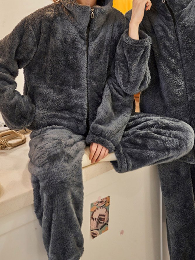 Coral Fleece Warm Zipper Jacket Long Homewear Suit Plus Size