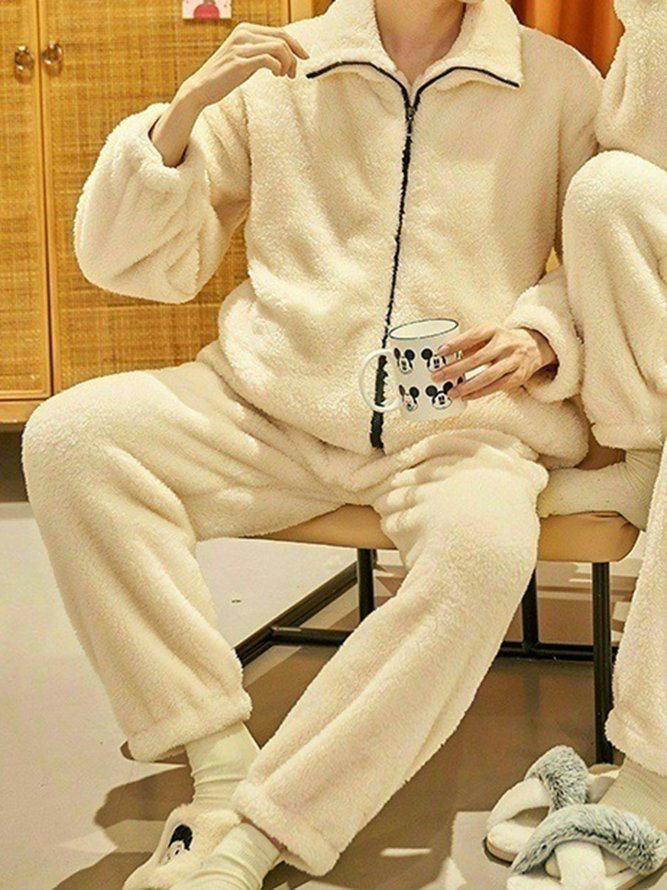 Coral Fleece Warm Zipper Jacket Long Homewear Suit Plus Size