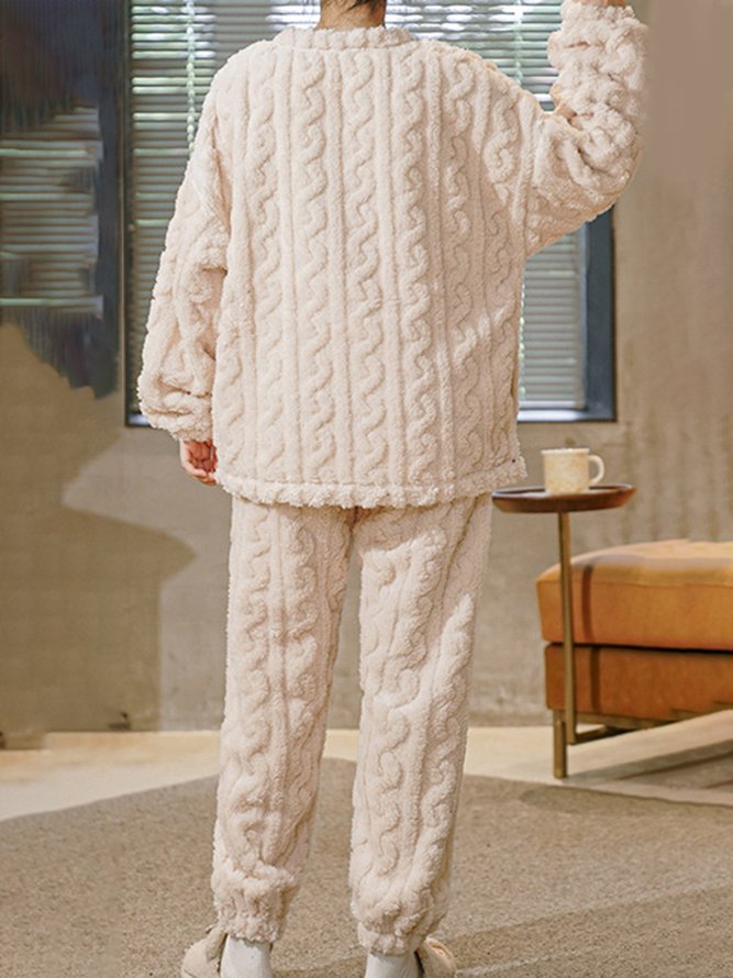 Bear Pattern Plush Warm Homewear Suit Plus Size