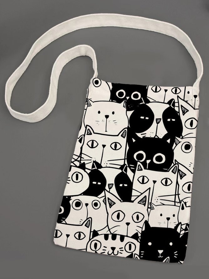 Cat Canvas Crossbody Shopping Bag