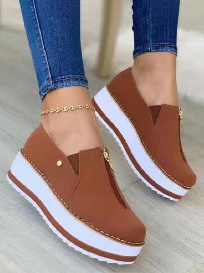 Metal Zipper Thick Soled Casual Shoes