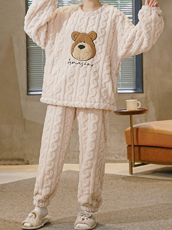 Bear Pattern Plush Warm Homewear Suit Plus Size