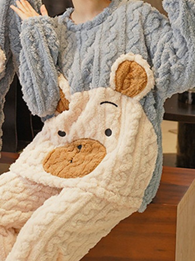 Bear Pattern Plush Warm Homewear Suit Plus Size
