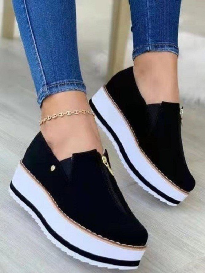 Metal Zipper Thick Soled Casual Shoes