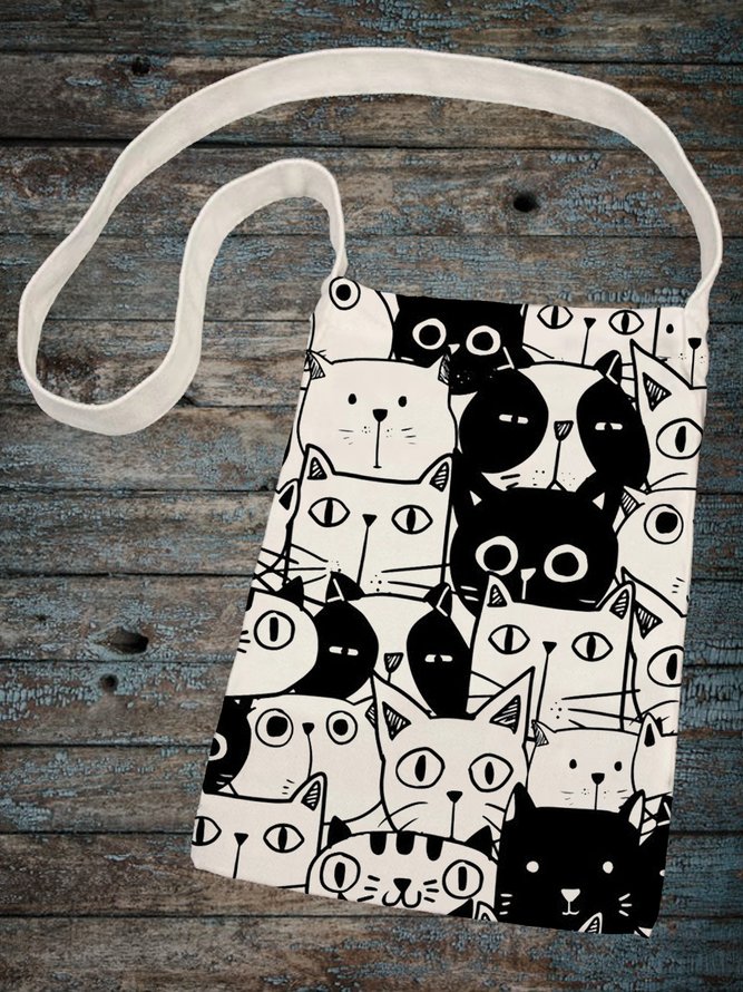 Cat Canvas Crossbody Shopping Bag