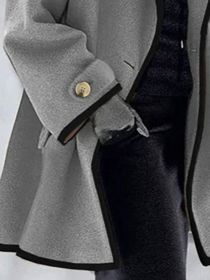 JFN Women Lapel Woolen Cloth Button Long Sleeve Shawl Collar Cardigan Coat