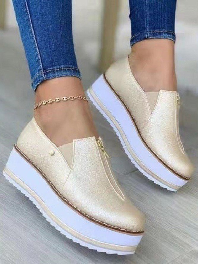 Metal Zipper Thick Soled Casual Shoes