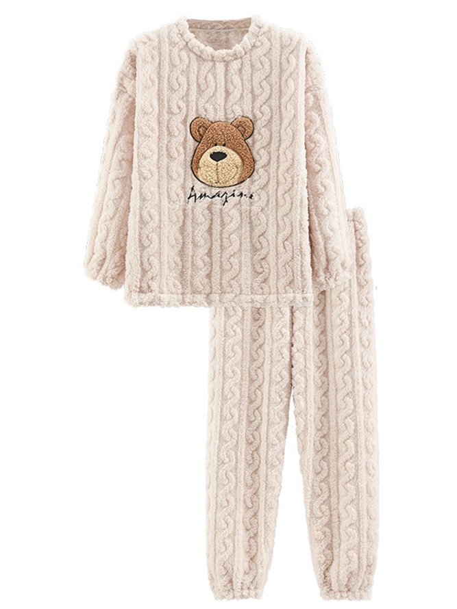 Bear Pattern Plush Warm Homewear Suit Plus Size