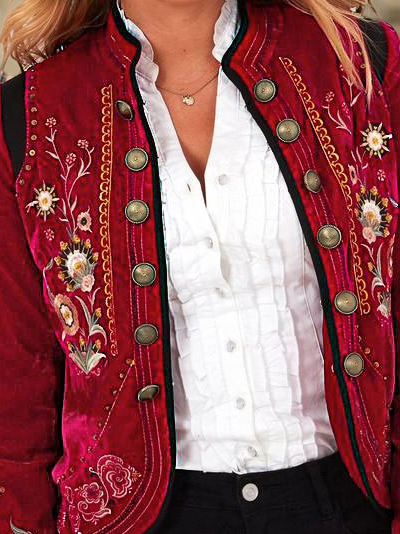 Loose Floral Stand Collar Other Coat