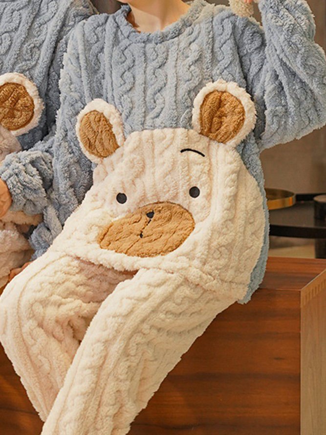 Bear Pattern Plush Warm Homewear Suit Plus Size