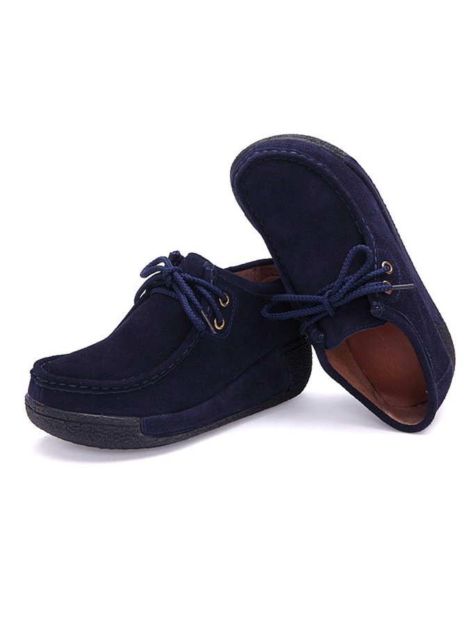 Lace-up Front Leather Oxford Wedge Moccasins Shoes