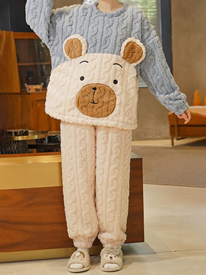 Bear Pattern Plush Warm Homewear Suit Plus Size