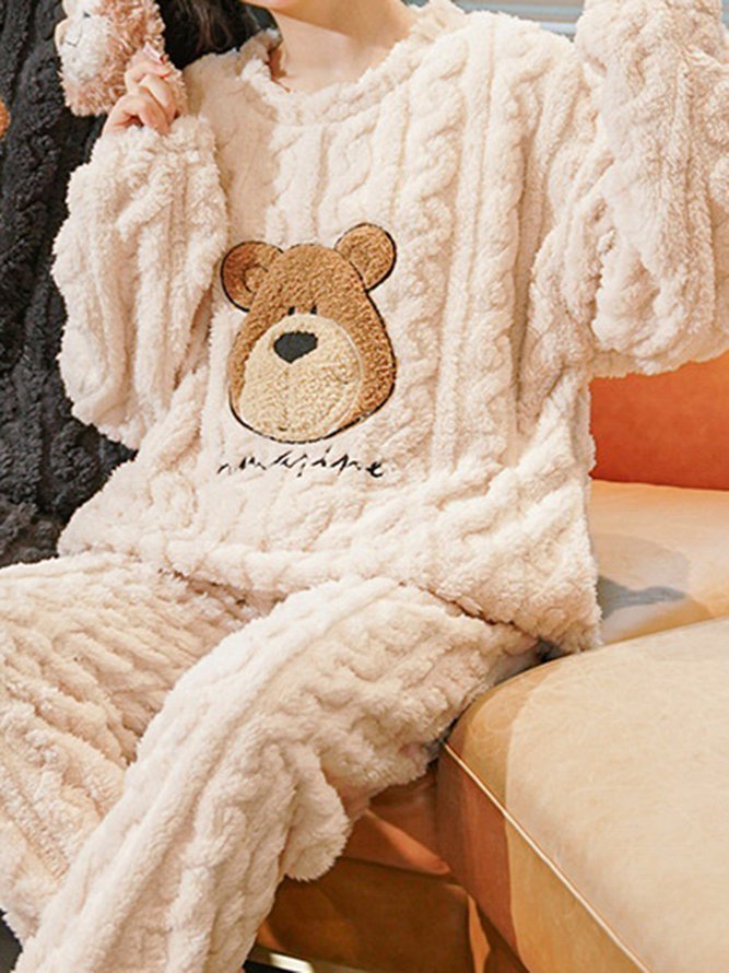 Bear Pattern Plush Warm Homewear Suit Plus Size