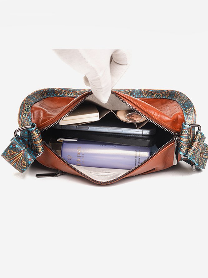 Ethnic Vintage Letter Embossed Shoulder Crossbody Bag