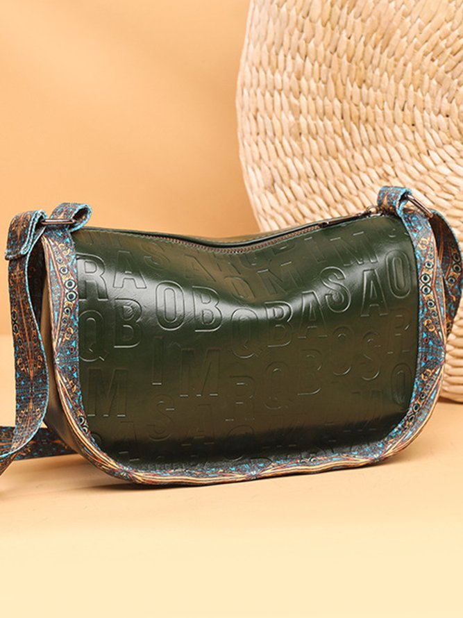 Ethnic Vintage Letter Embossed Shoulder Crossbody Bag