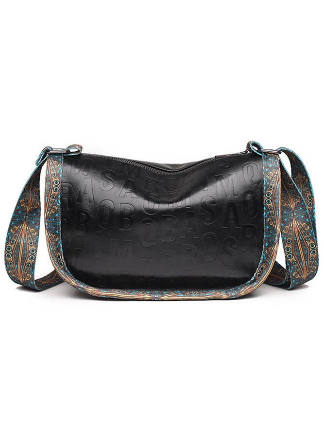 Ethnic Vintage Letter Embossed Shoulder Crossbody Bag