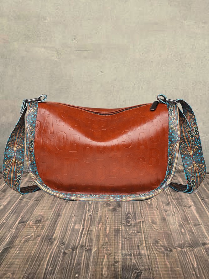 Ethnic Vintage Letter Embossed Shoulder Crossbody Bag