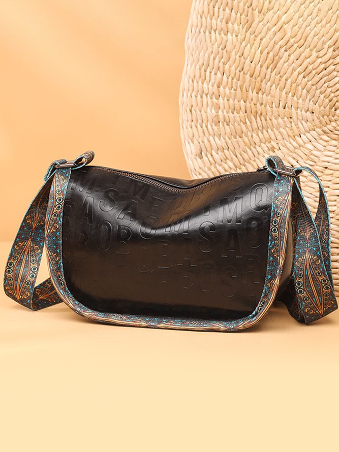 Ethnic Vintage Letter Embossed Shoulder Crossbody Bag