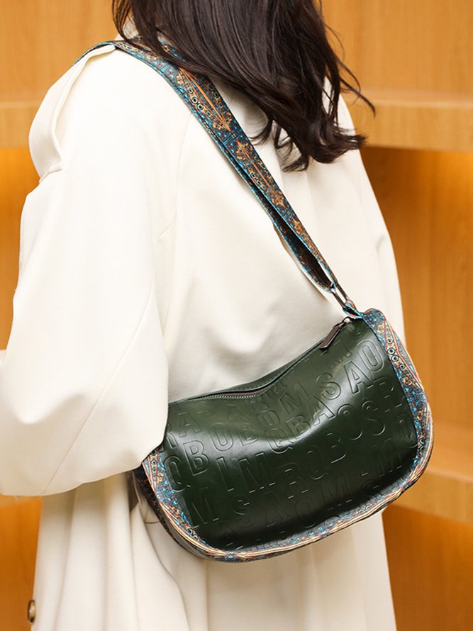Ethnic Vintage Letter Embossed Shoulder Crossbody Bag
