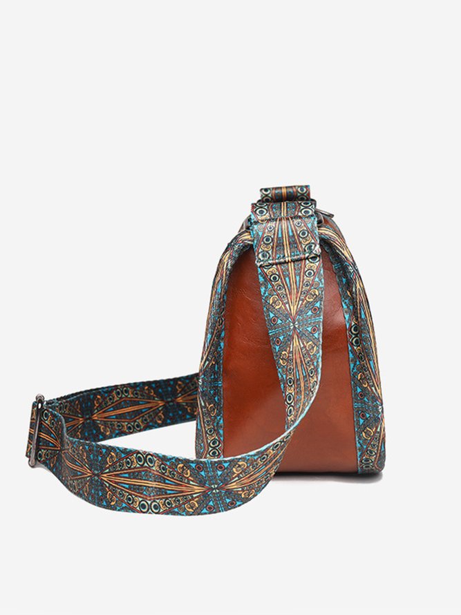 Ethnic Vintage Letter Embossed Shoulder Crossbody Bag