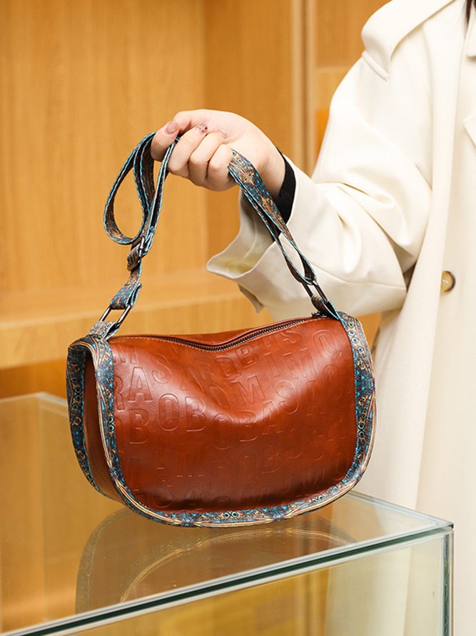 Ethnic Vintage Letter Embossed Shoulder Crossbody Bag