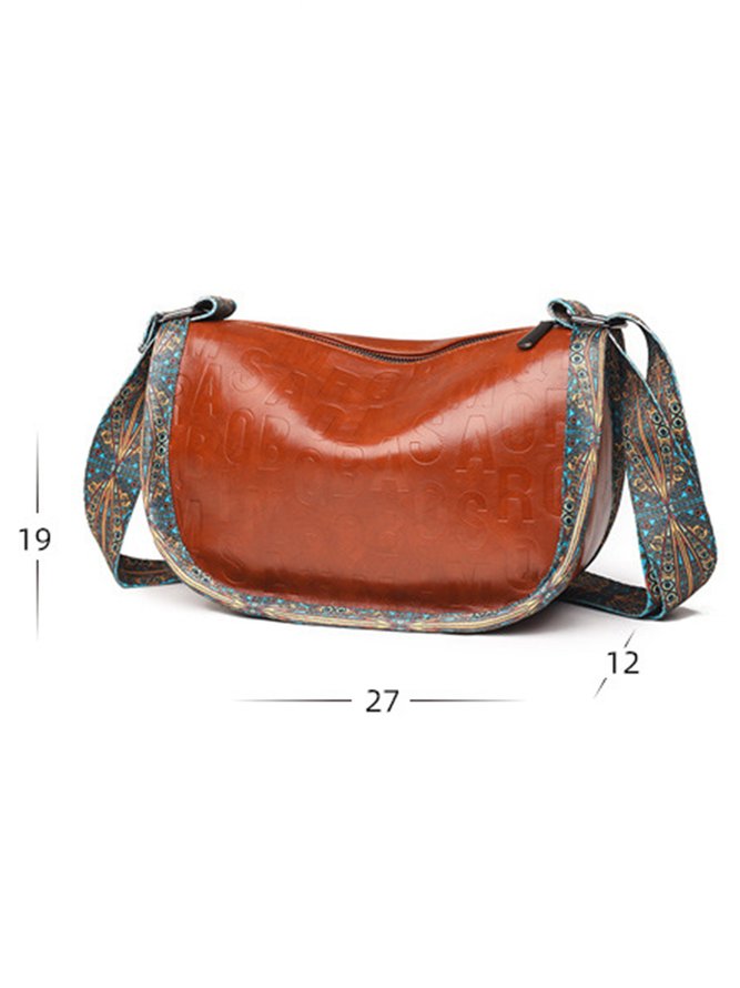 Ethnic Vintage Letter Embossed Shoulder Crossbody Bag