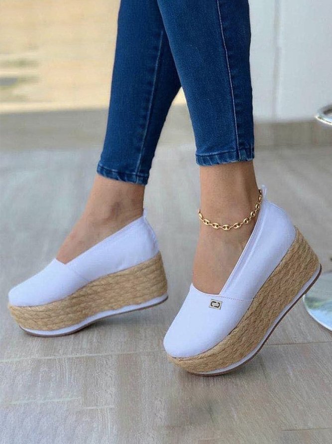 Rhinestone Metal Straw Woven Thick Soled Shoes