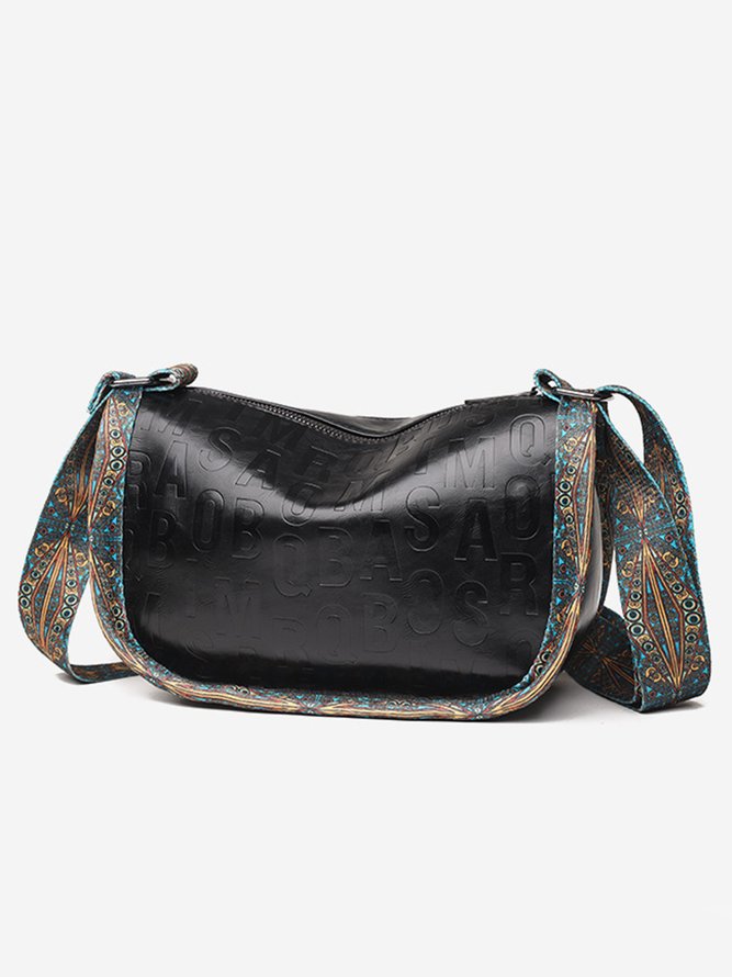 Ethnic Vintage Letter Embossed Shoulder Crossbody Bag