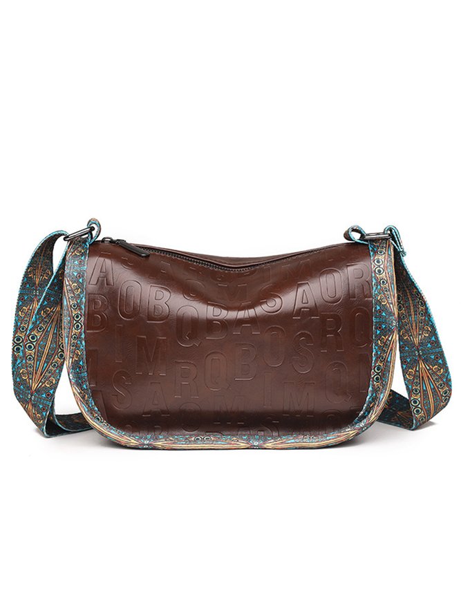 Ethnic Vintage Letter Embossed Shoulder Crossbody Bag