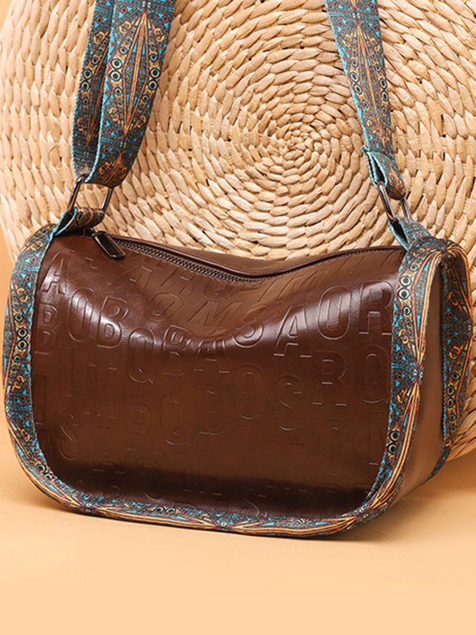 Ethnic Vintage Letter Embossed Shoulder Crossbody Bag