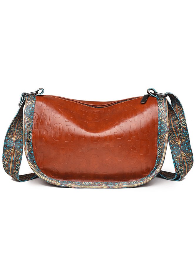 Ethnic Vintage Letter Embossed Shoulder Crossbody Bag